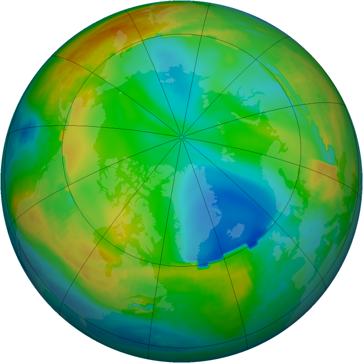 Arctic ozone map for 25 December 1988
